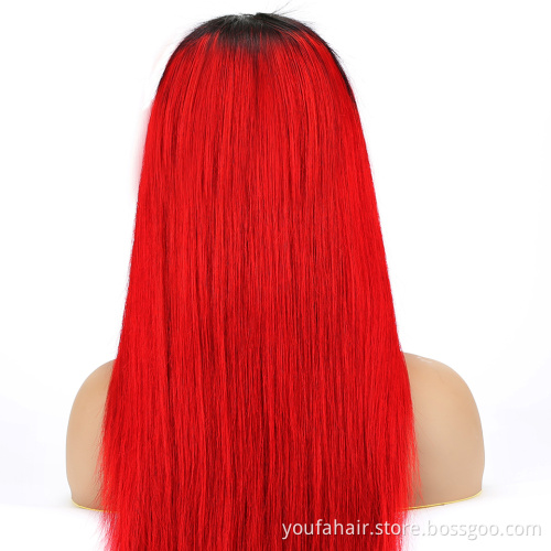 Peruvian Hair Ombre 1B Red Swiss HD Lace Frontal Wig for Black Women 100% Raw Virgin Cuticle Aligned Human Hair Lace Front Wigs